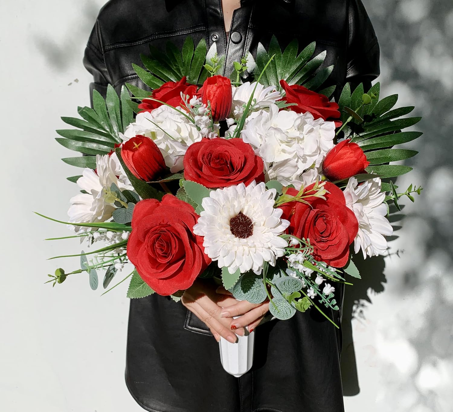HENOMO Cemetery Flower with Grave Vase, Rose Mum and Hydrangea Mix Bouquet W182