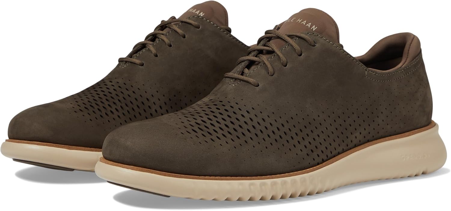 Cole Haan Men's 2.Zerogrand Laser Wing Tip Oxford Lined, Deep Olive Nubuck/Oat, 10