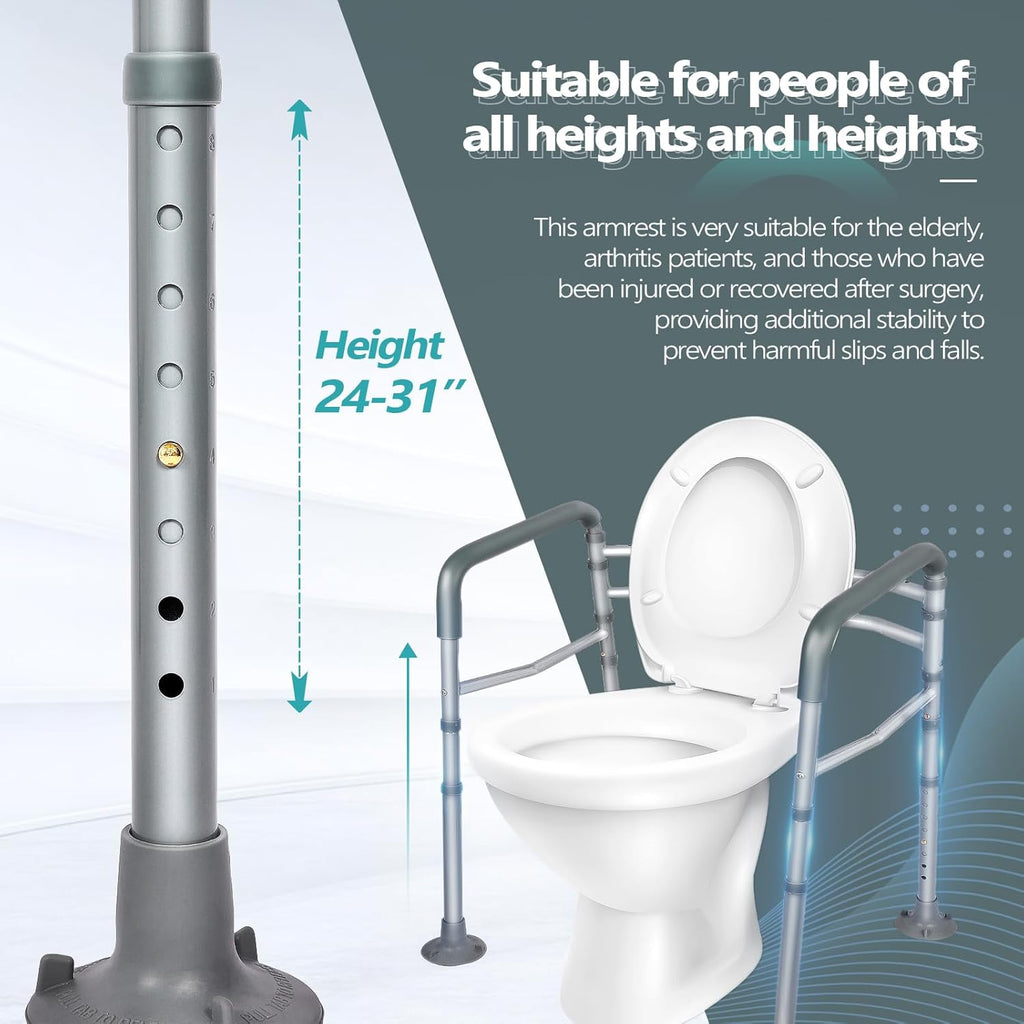 Toilet Safety Rails with Arms - Adjustable Heavy-Duty Stand Alone Support for Seniors C667382