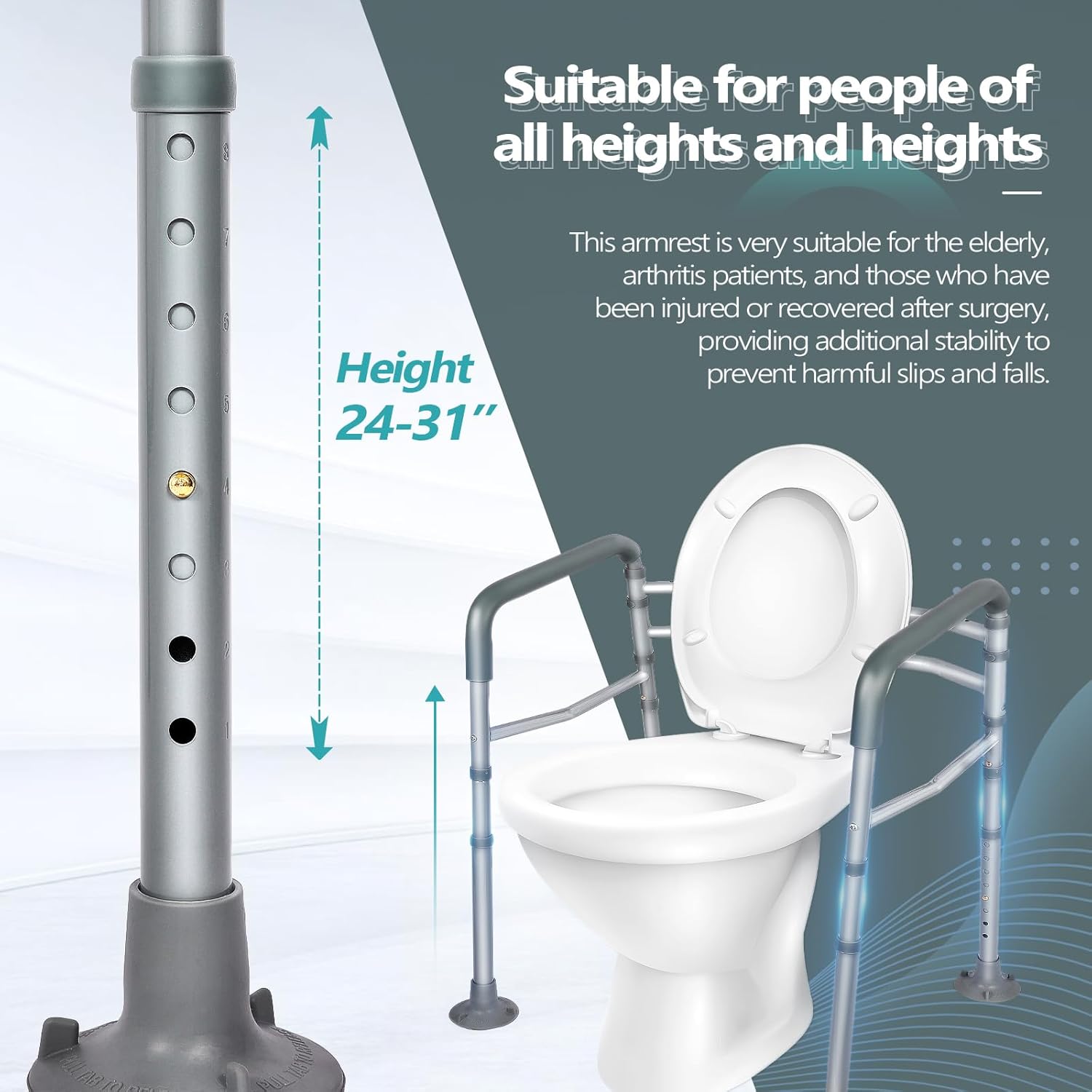 Toilet Safety Rails with Arms - Adjustable Heavy-Duty Stand Alone Support for Seniors C667382