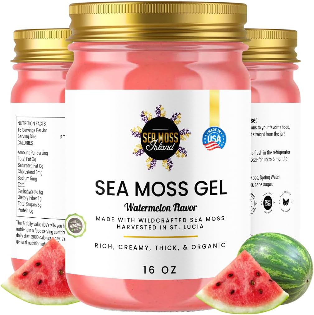 Watermelon Sea Moss Gel Wildcrafted Irish Seamoss Gel Nutritious Vegan Vitamin Supplement - Rich in Minerals & Protein - Made in USA (Pack of 1-16oz)