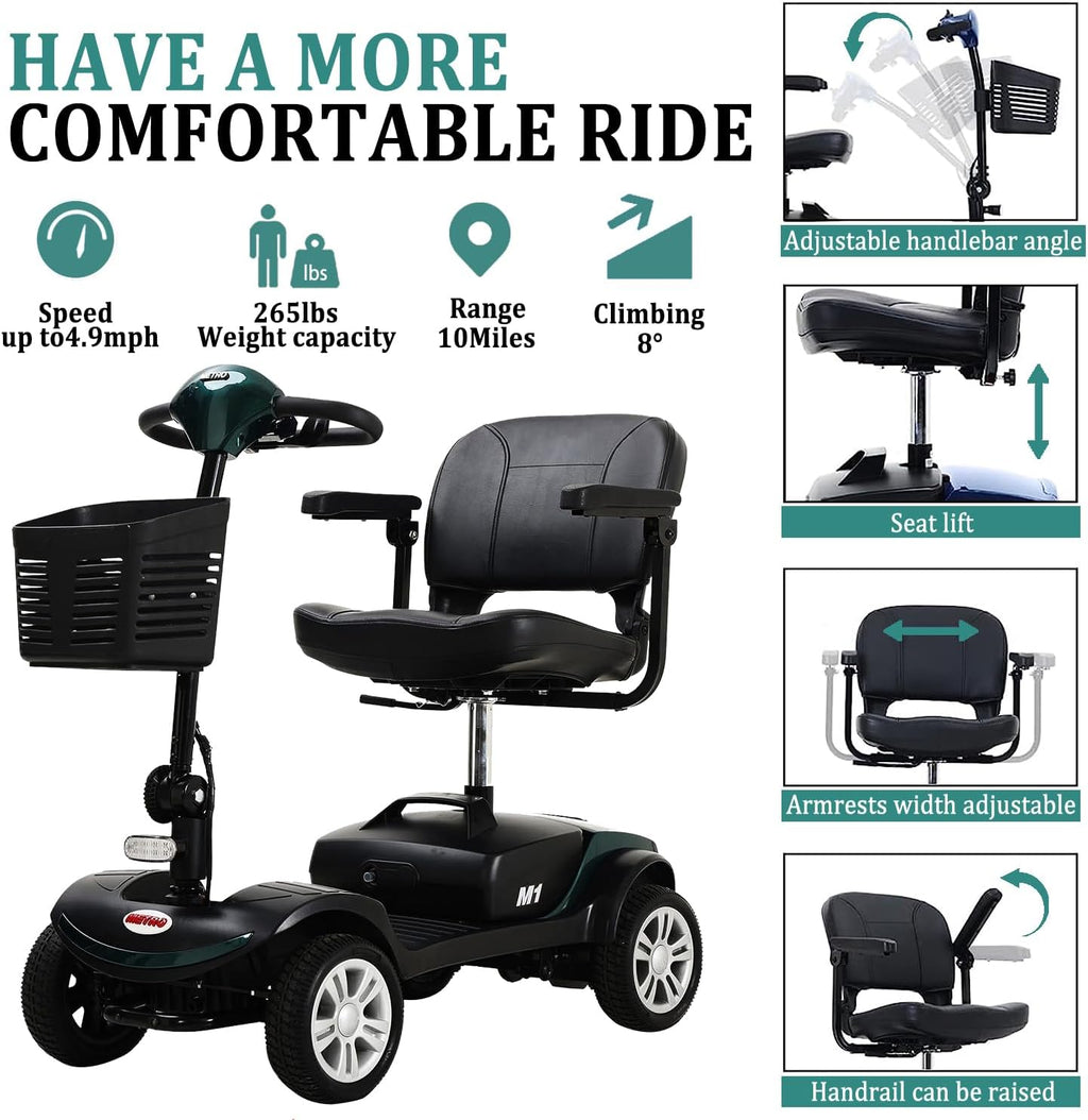Electric Mobility Scooter for Adults with Seat, 300 lbs Capacity, Green U439785