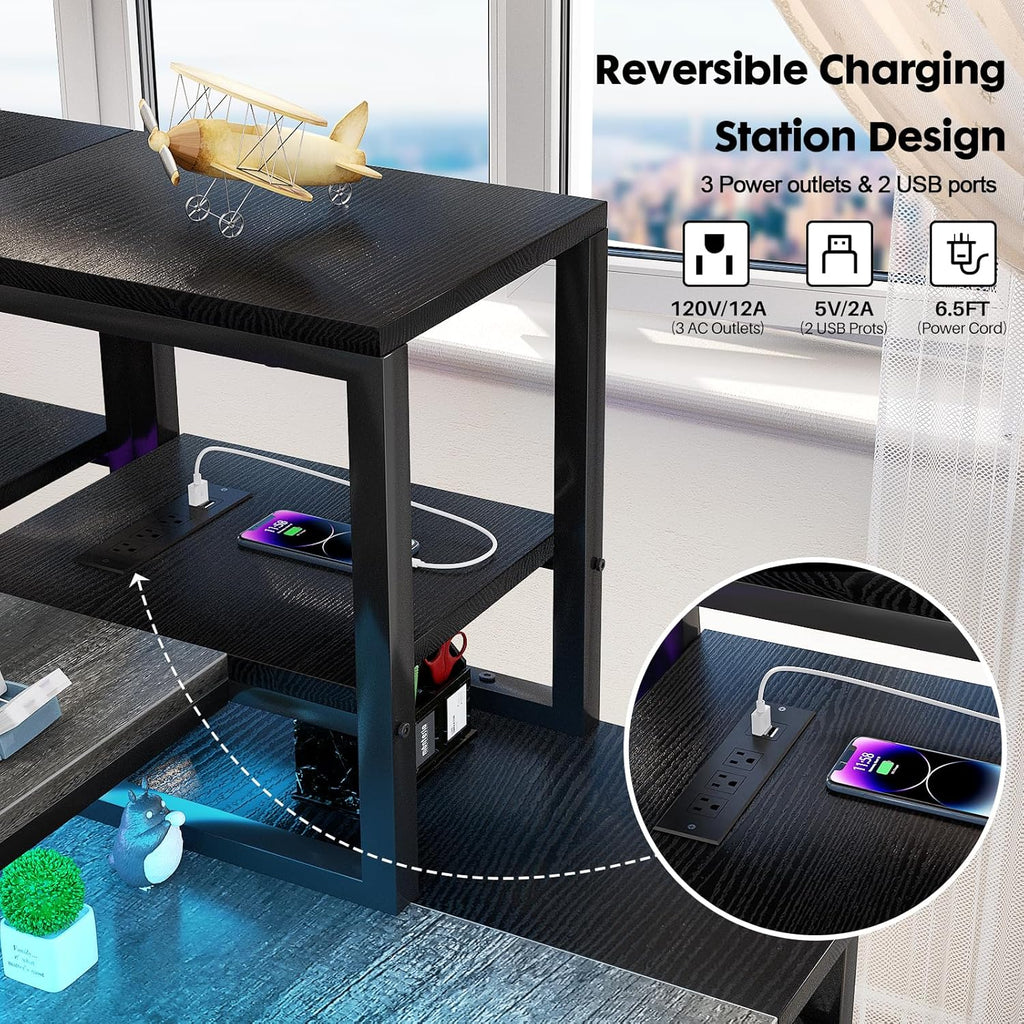 47.2" Gaming Desk with LED and Storage Shelves, Grey E259471