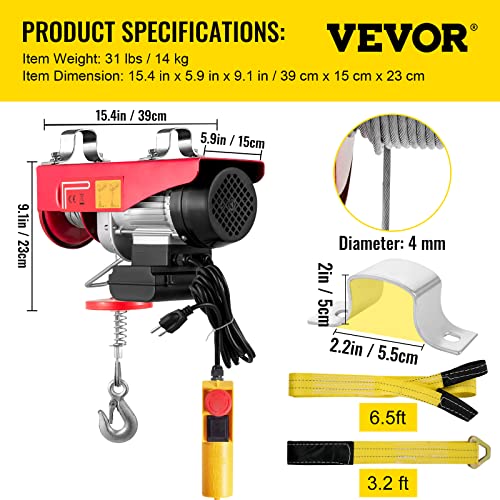 VEVOR 880LBS Electric Winch 110V with Wireless Remote Control A18997
