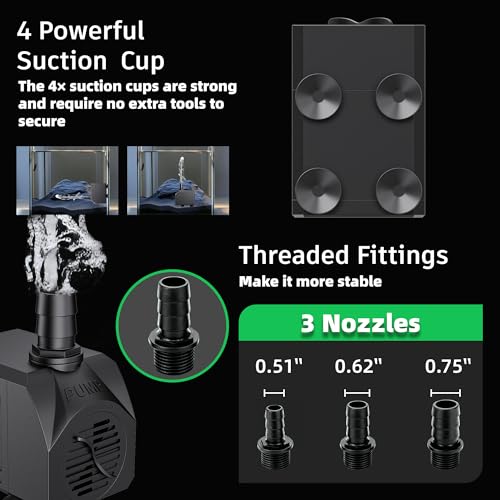 Fountain Submersible Water Pump 550 GPH 30W with 3 Nozzles for Aquarium, Fish Tank, Garden W129