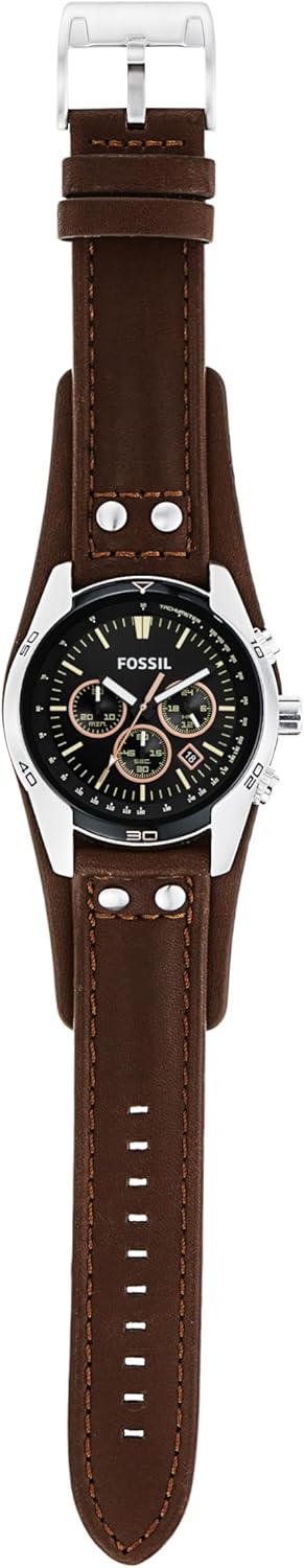 Fossil Men's Coachman Quartz Chronograph Watch, Silver and Brown Leather Z610
