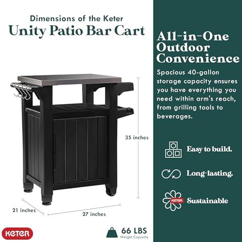 Keter Outdoor Rolling Table Cart with Wheels, Dark Brown V22486