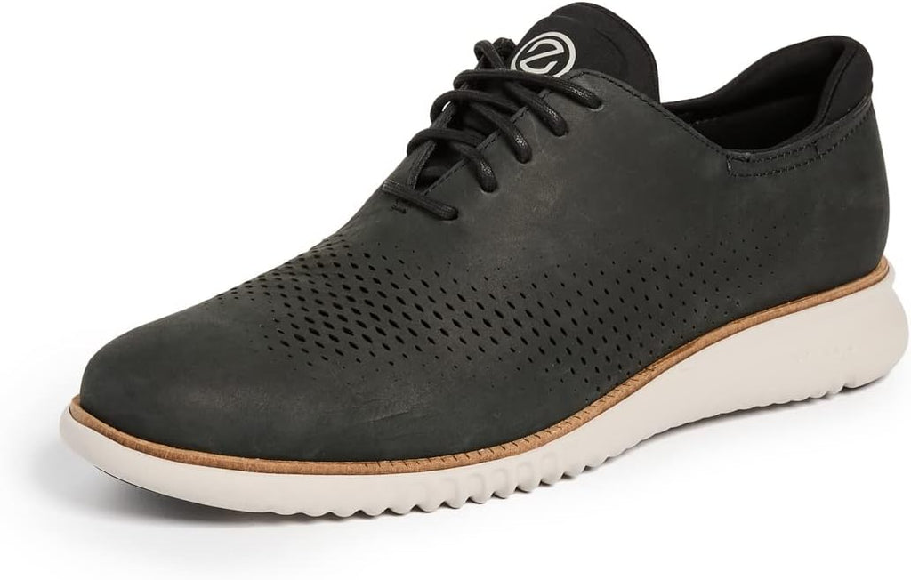 Cole Haan Men's 2.Zerogrand Laser Wingtip Oxford, Black Nubuck/Grey, 10.5