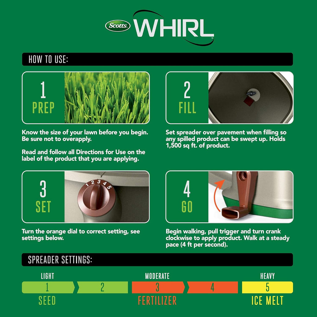 Scotts Whirl Hand-Powered Spreader for Seed, Fertilizer, Salt, Ice Melt M416097