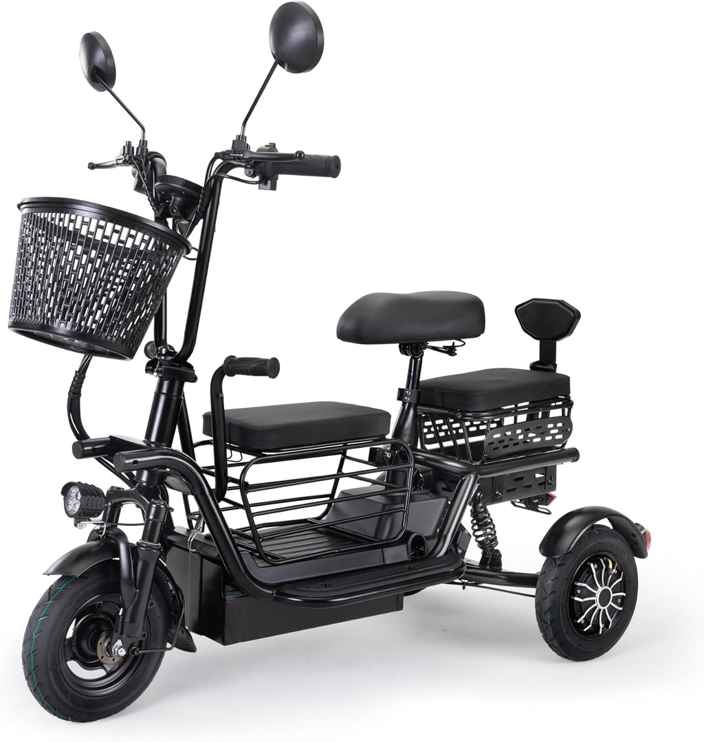 Foldable Electric Tricycle for Adults with 3 Seats, 48V 400W, Black N832848