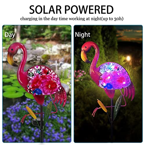 Flamingo Solar Garden Lights, Glass & Metal Yard Decor H502
