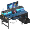 Lufeiya Computer Desk with File Drawers Cabinet, 47 Inch Home Office Desks with Keyboard Tray, Gaming Desk with LED Lights and Power Outlets, Writing Table PC Desks with Monitor Stand, Rustic Brown