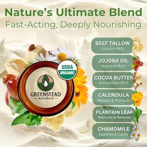 Organic Beef Tallow Balm for Skin with Jojoba Oil and Cocoa Butter, Unscented, 2.5 fl oz W37304
