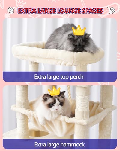 Cat Tree for Large Cats with Platforms and Scratching Posts, Smoky Gray D2468