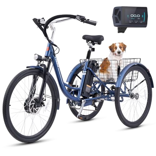 Viribus Electric Trike for Adults, 7 Speed Electric Tricycle for Adults with 48V 13Ah Battery, Front Suspension, 350W Motor, 3 Wheel Electric Bikes for Adults 24 26 inch Dual Chain, E Trike, Etrike