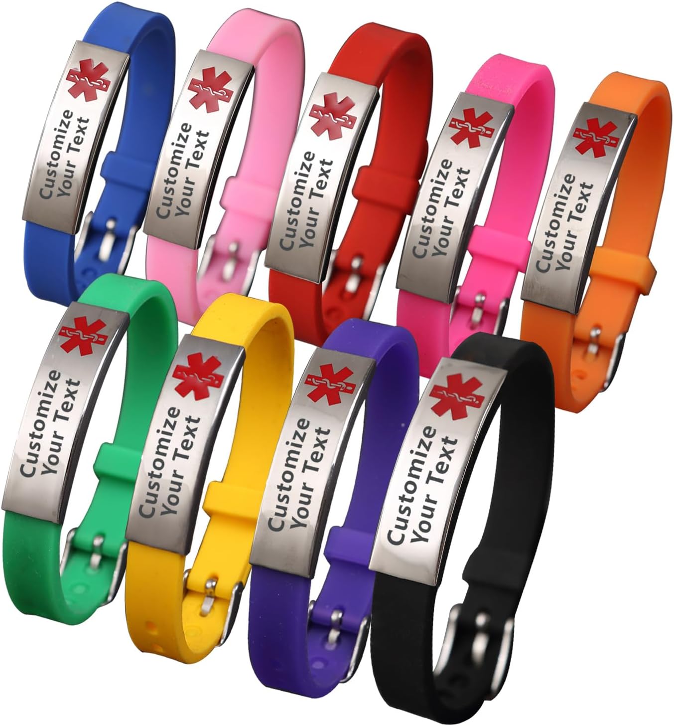 Medical Alert Bracelet Personalized Silicone Wristband with Free Engraving E2967