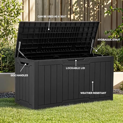 YITAHOME Outdoor Storage Box with Cushion, 120 Gallon, Lockable, Light Brown O374