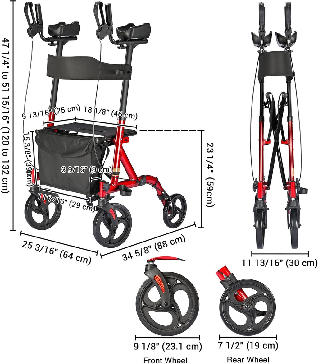 AW Stand Up Folding Rollator Walker with Seat, 300 Lbs Capacity V886