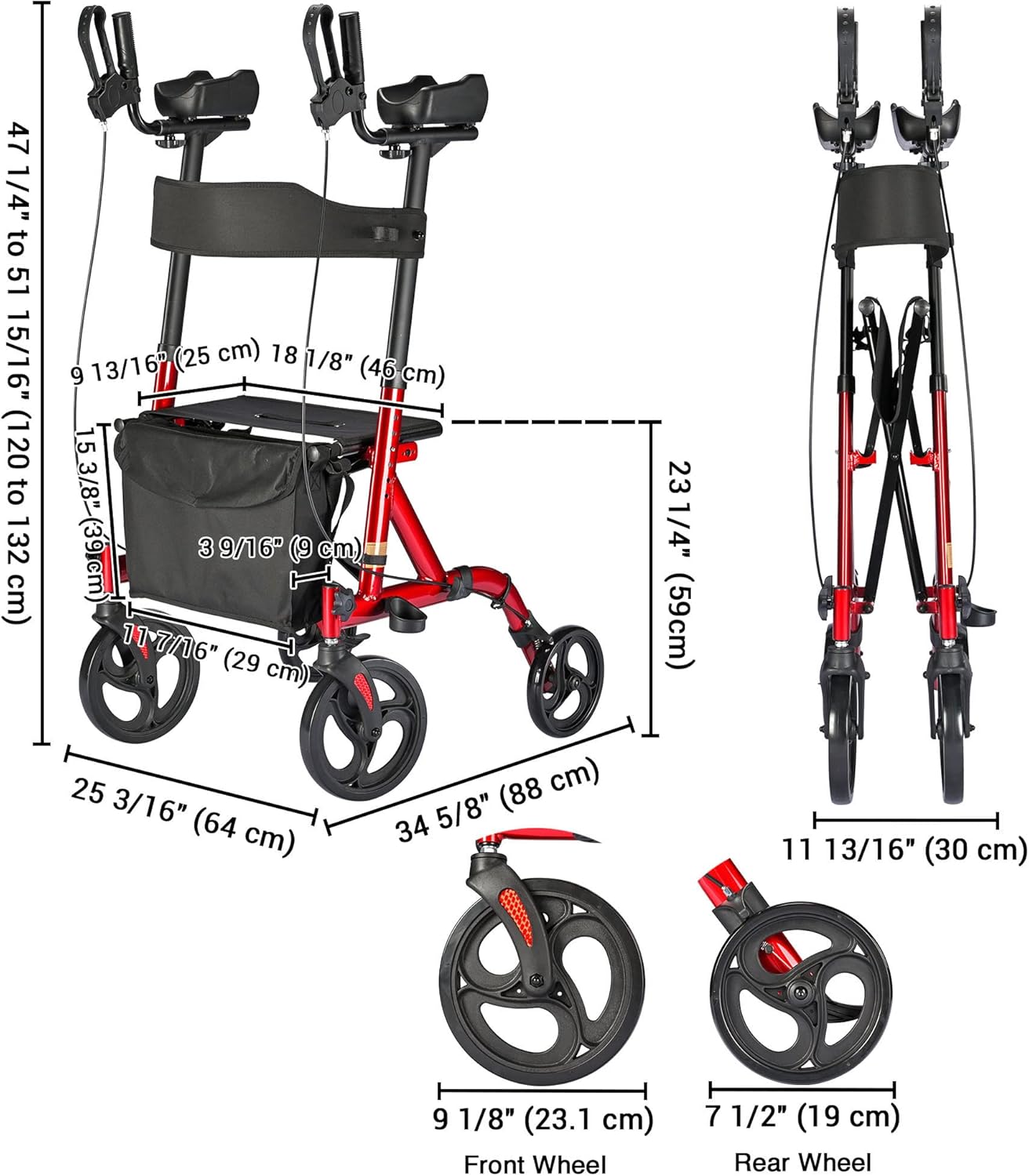 AW Stand Up Folding Rollator Walker with Seat, 300 Lbs Capacity V886