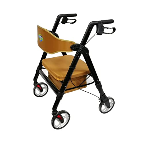 HEALTHLINE Heavy Duty Rollator Walker with Seat - Extra Wide Alluminium Folding Rolling Walkers 450LB with Wide Basket & Padded Seat - 4 Wheel Walker for Adults (Black)