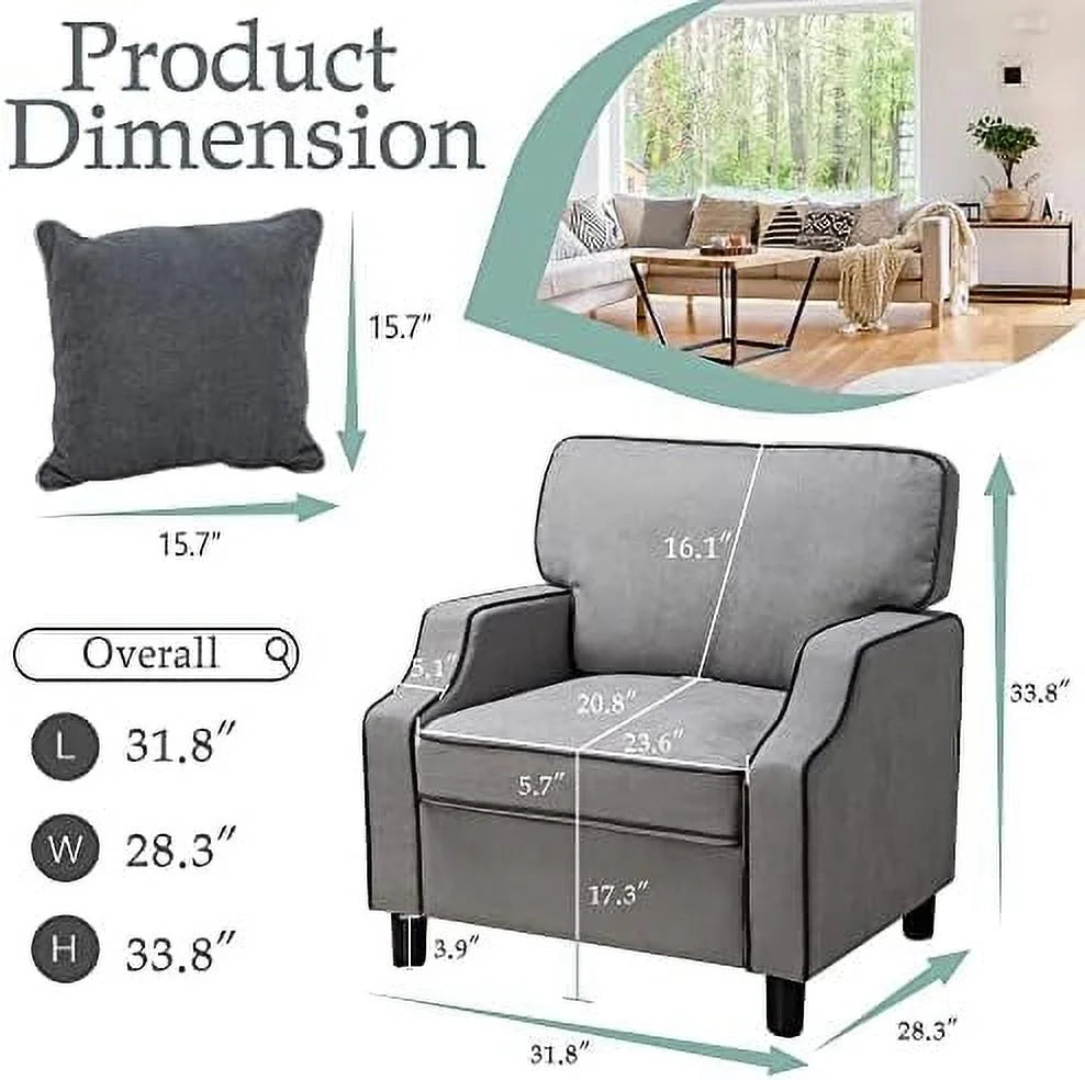 TJUNBOLIFE Accent Chair Modern Upholstered Fabric Armchair Light Gray F618
