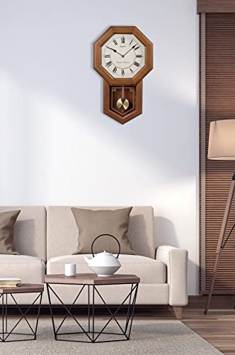 Seiko Light Oak Schoolhouse Wall Clock with Chime & Pendulum L822