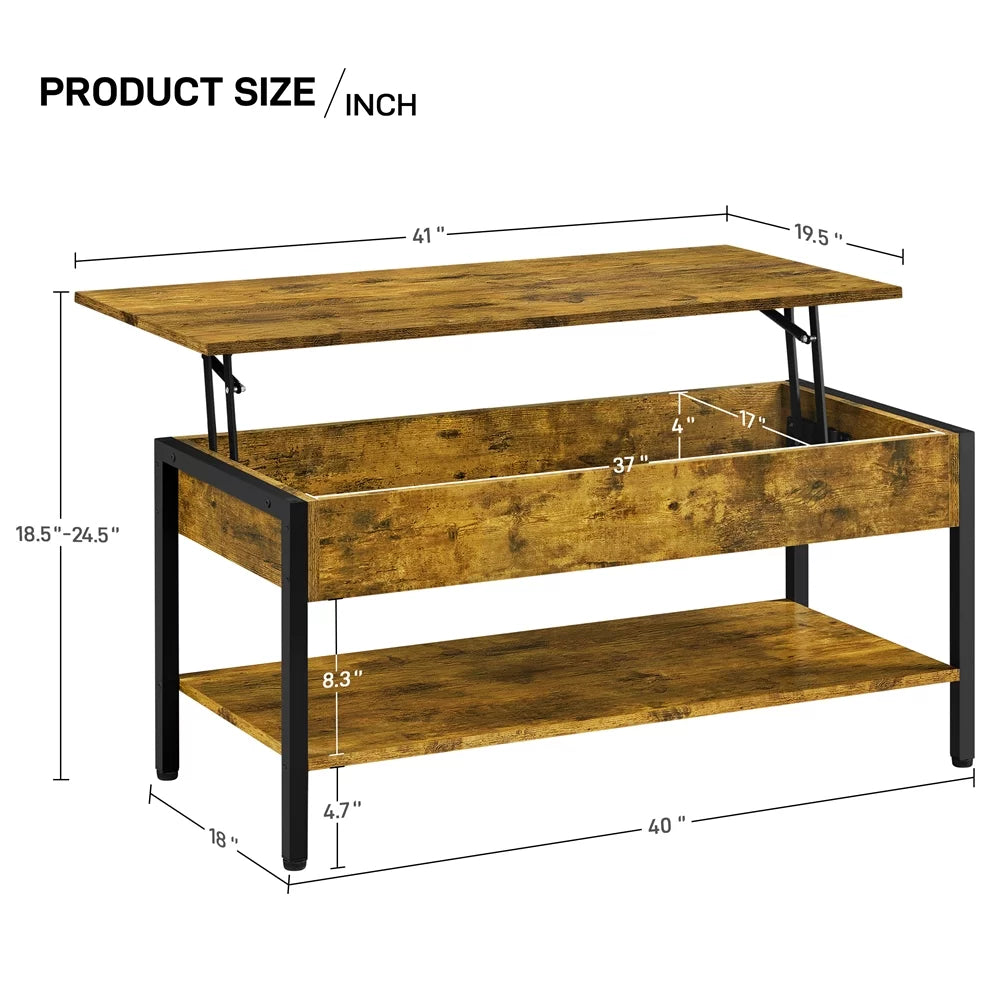 Alden Design Wood Lift Top Coffee Table with Hidden Compartment, Rustic Brown R562