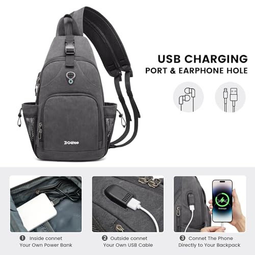 G4Free Sling Bag Canvas Crossbody Backpack with USB Charging Port F320628