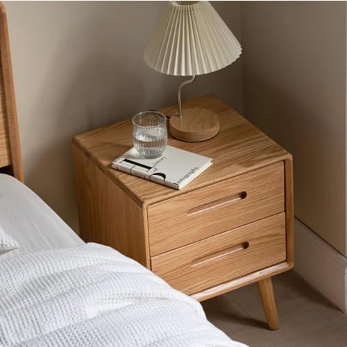 Solid Wood Night Stand with Two Drawers, Mid Century Modern Bedside Table S991