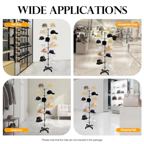 7-Tier Rotating Hat Display Rack, 35 Hooks Metal Freestanding Black S320190