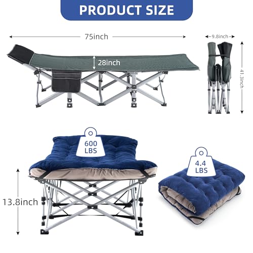 Folding Camping Cot for Adults Portable Outdoor Bed with Pillow and Carry Bag W6060