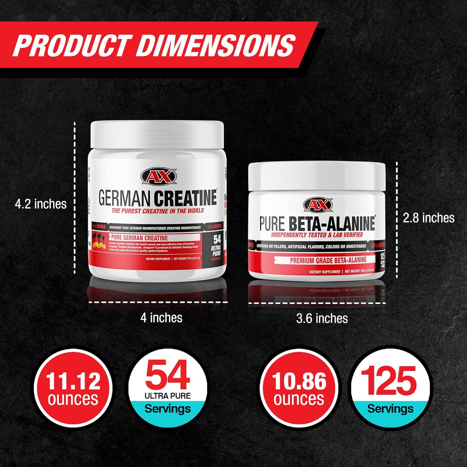 AX Pure Creapure Creatine Monohydrate 270g and Beta Alanine Powder 250g H249