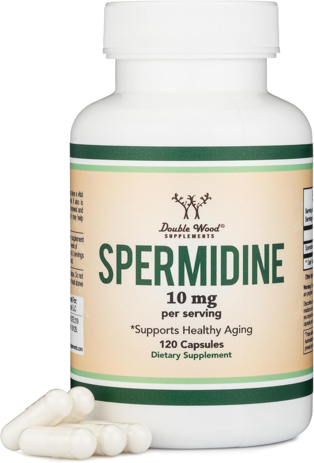 Spermidine Supplement (10mg of 99% Spermidine 3HCL - Third Party Tested) 120 Capsules - Over 100x More Potent Than Wheat Germ Extract for Cell Membrane, Telomere Health and Aging by Double Wood
