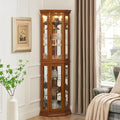 Suteck Corner Curio Cabinet with Lights, Adjustable Tempered Glass Shelves, Mirrored Back, Display Cabinet,Cherry (E26 light bulb not included)