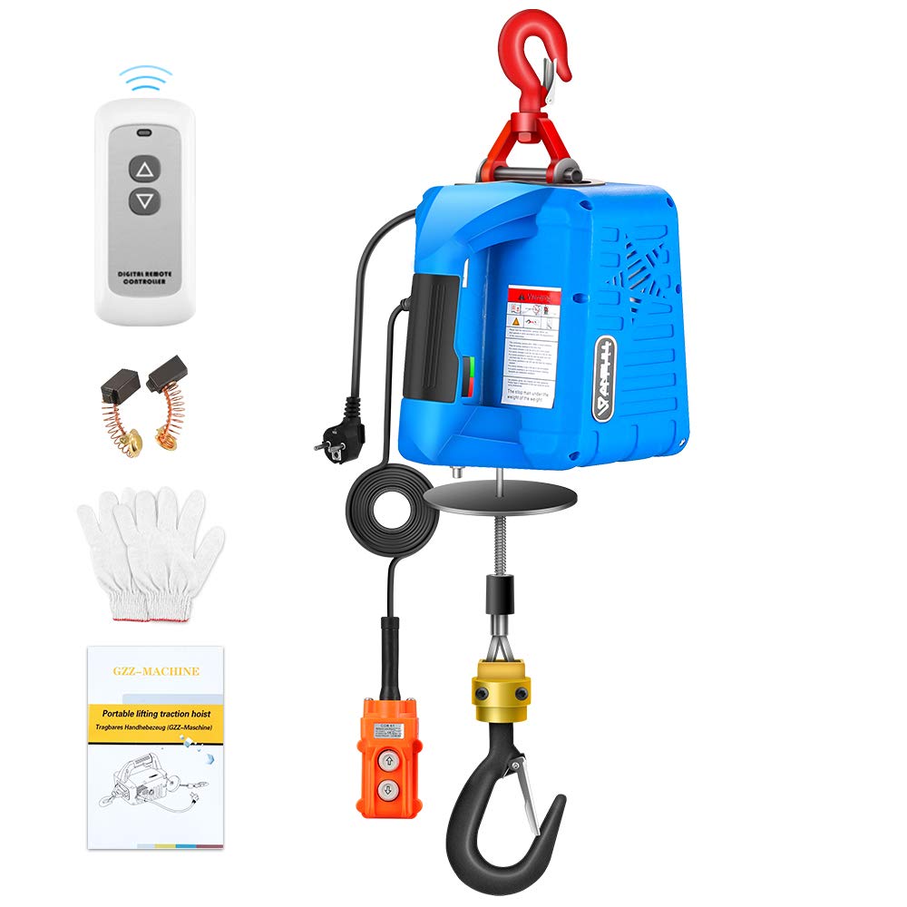 ANBULL Upgraded 3 in 1 Electric Hoist Winch 1100LBS, 1500W 110V Electric Winch with Wired and Wireless Remote Control, 25ft Lifting Height,Manganese Steel Gear,Galvanized Anti-Rotation Steel Rope