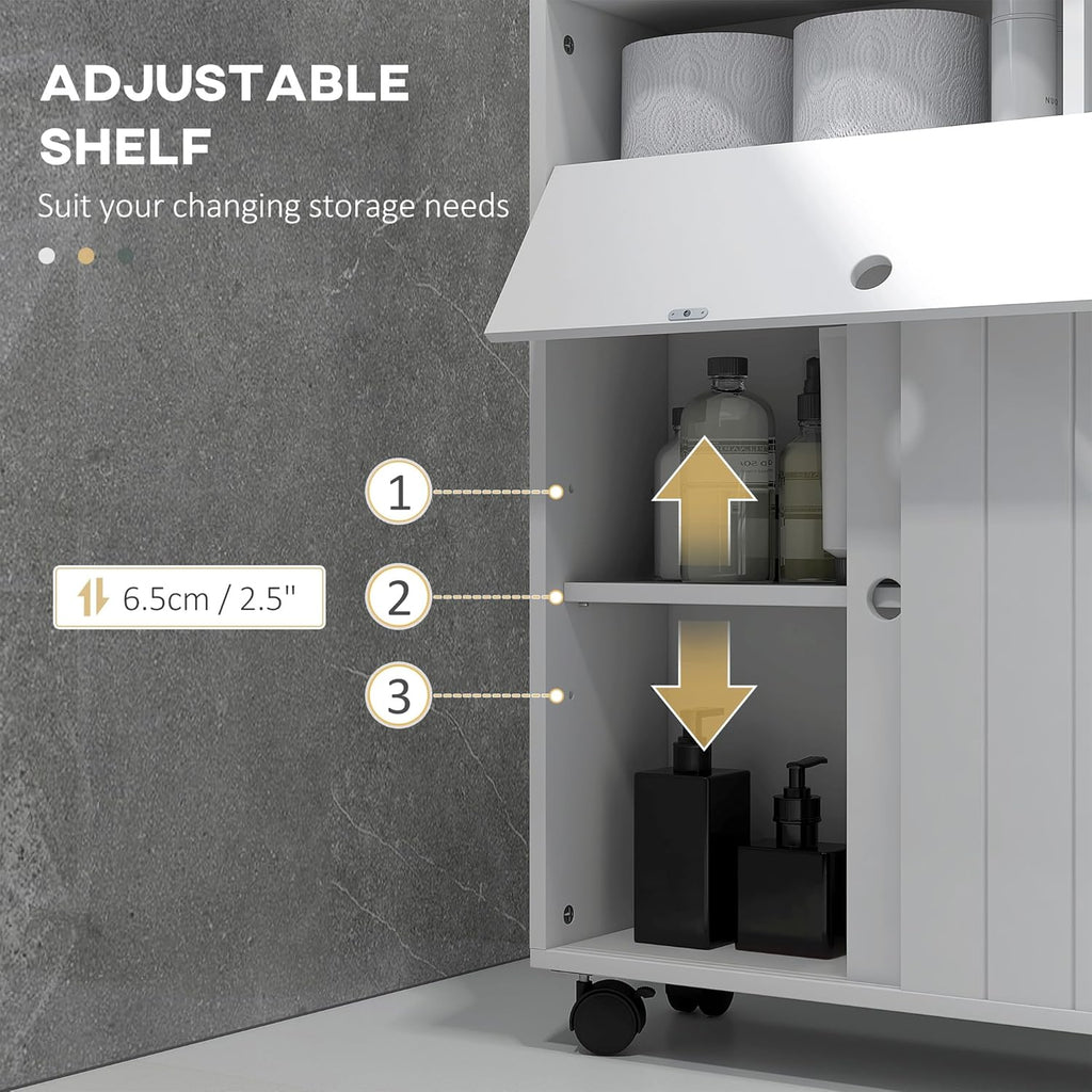 kleankin Toilet Paper Cabinet, Slim Bathroom Storage with Rolling Wheels, White K6711
