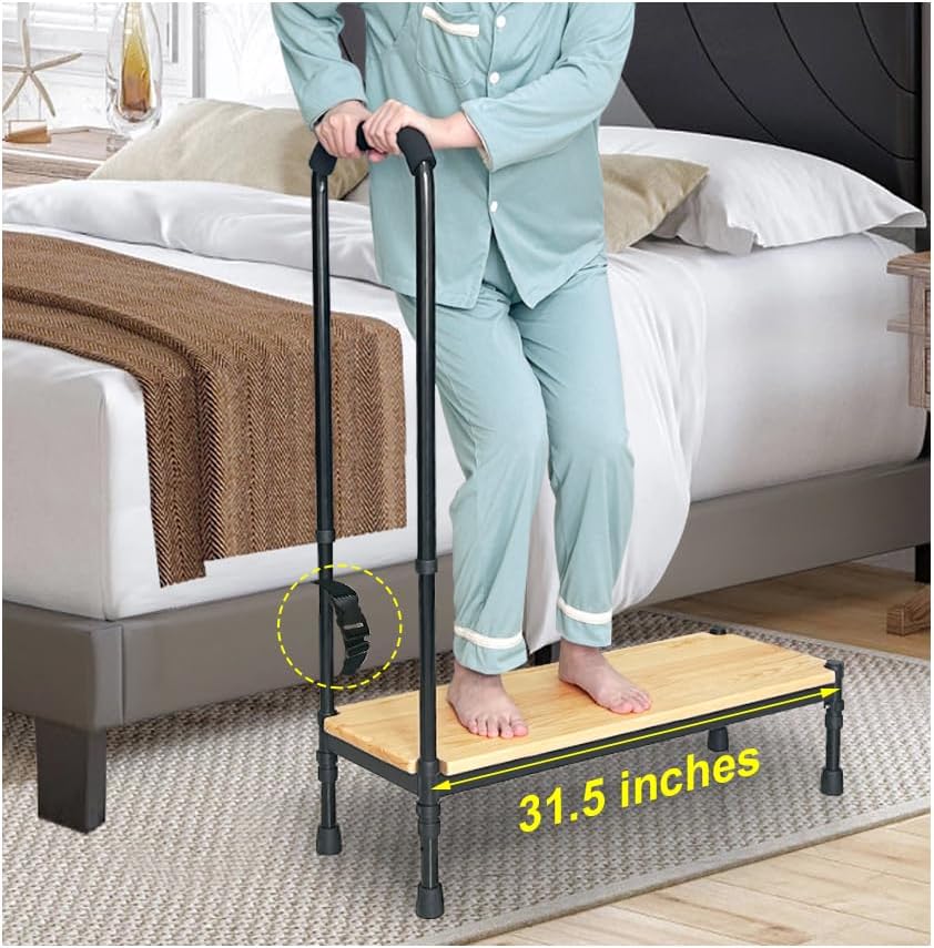 Zelen Bed Step Stool with Handle for Elderly Bedside Steps Stool Medical for High Beds Bedside Assist Rail Bed Grab Bar for Seniors Adjustable Height Handicap Steps Safety Foot Stool with Handrails