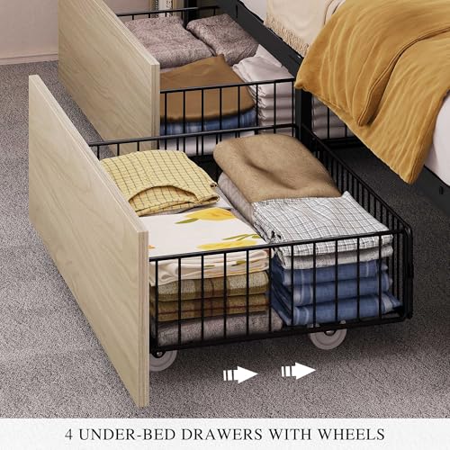 YITAHOME Queen Bed Frame with Bookcase Headboard and 4 Storage Drawers, Black L762695