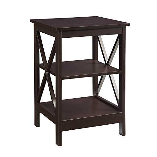 Convenience Concepts Oxford End Table with Storage Shelves, White Faux Marble/Black N969