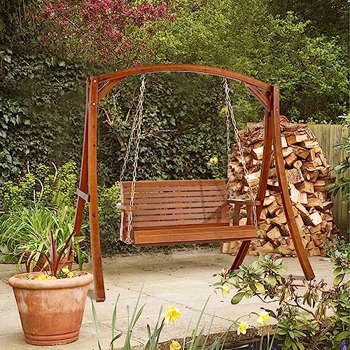 VINGLI Patio Wooden Porch Swing Chair with Hanging Chains, 5 FT, White W381253