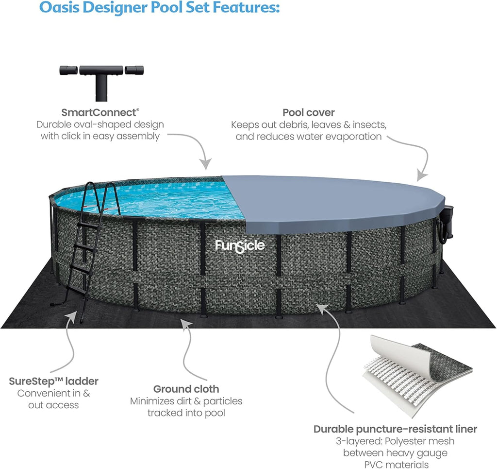 Funsicle Oasis 20' x 48" Round Frame Above Ground Swimming Pool with Debris Cover H629762