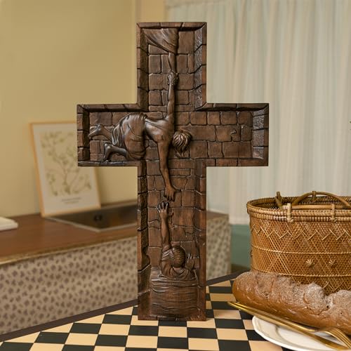 BGCOPPER Crucifix Wall Cross Handmade Wooden with Hook, Christian Wall Art, 14 Inch L40287