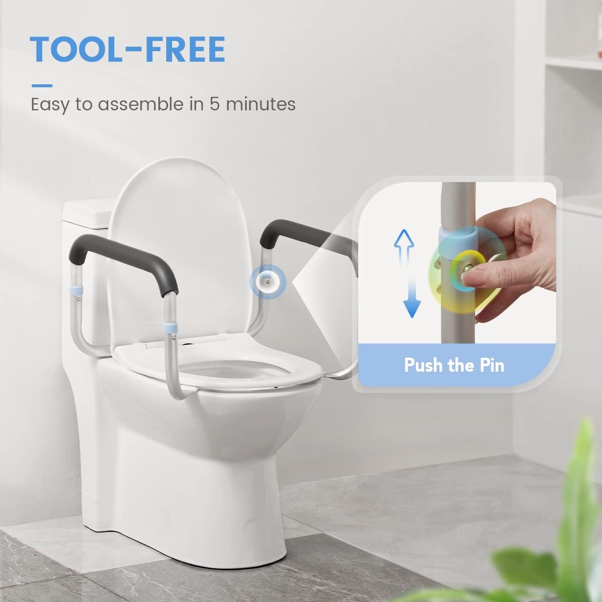 OasisSpace Medical Toilet Safety Rail - Adjustable Compact Support Frame with Hand Rails V931