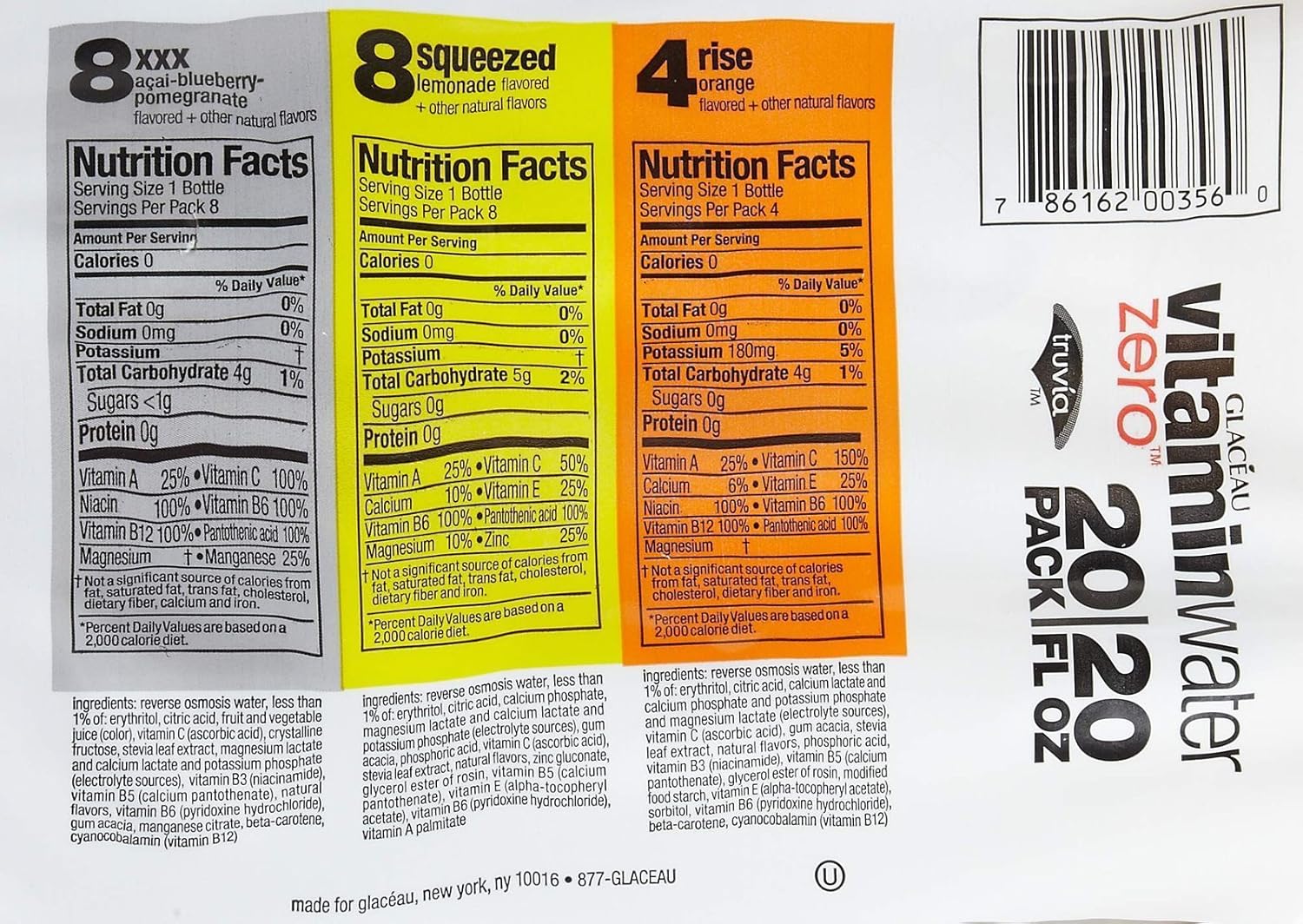 Glaceau Vitamin Water Zero Variety Pack, 20 Fl Oz (Pack of 20) A163