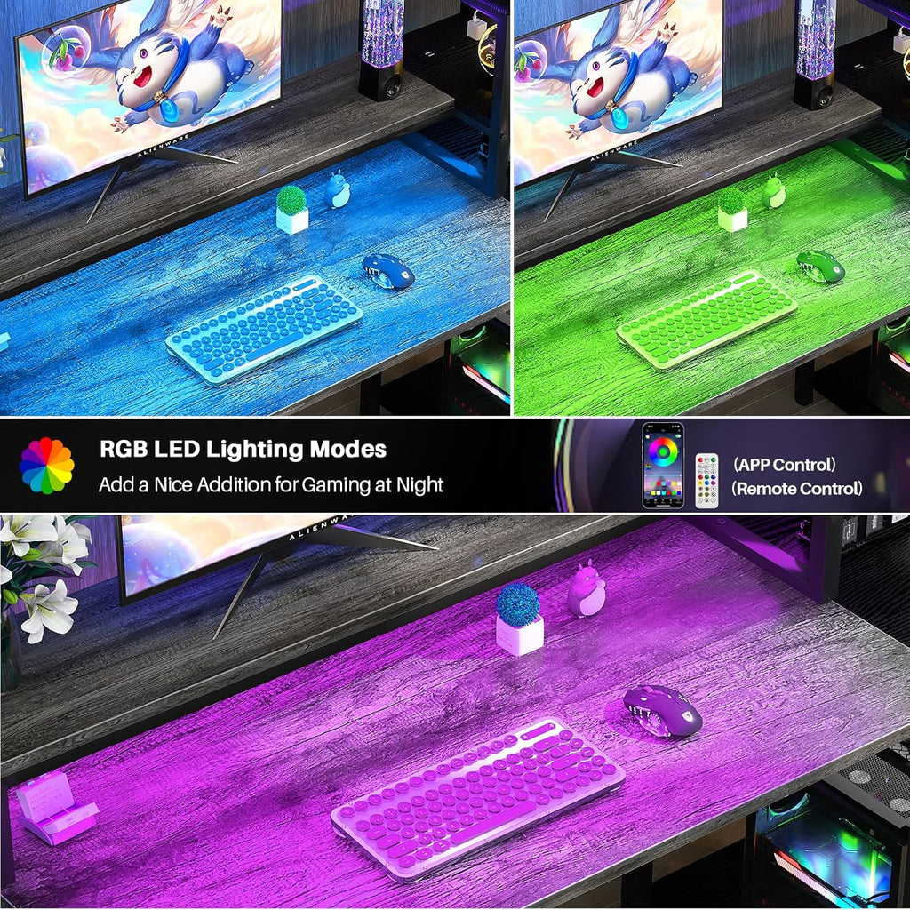 47.2" Gaming Desk with LED and Storage Shelves, Grey E259471