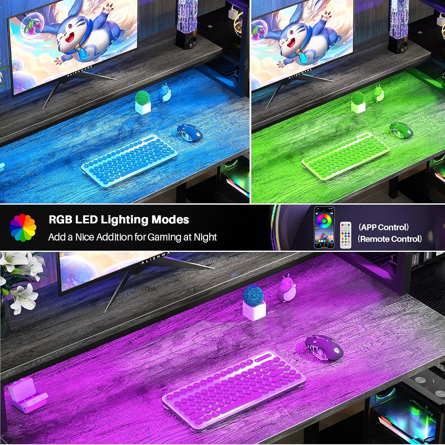 47.2" Gaming Desk with LED and Storage Shelves, Grey E259471