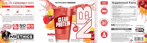 NutraBio Clear Whey Protein Isolate Powder, Strawberry Lemonade, 20 Servings R18059