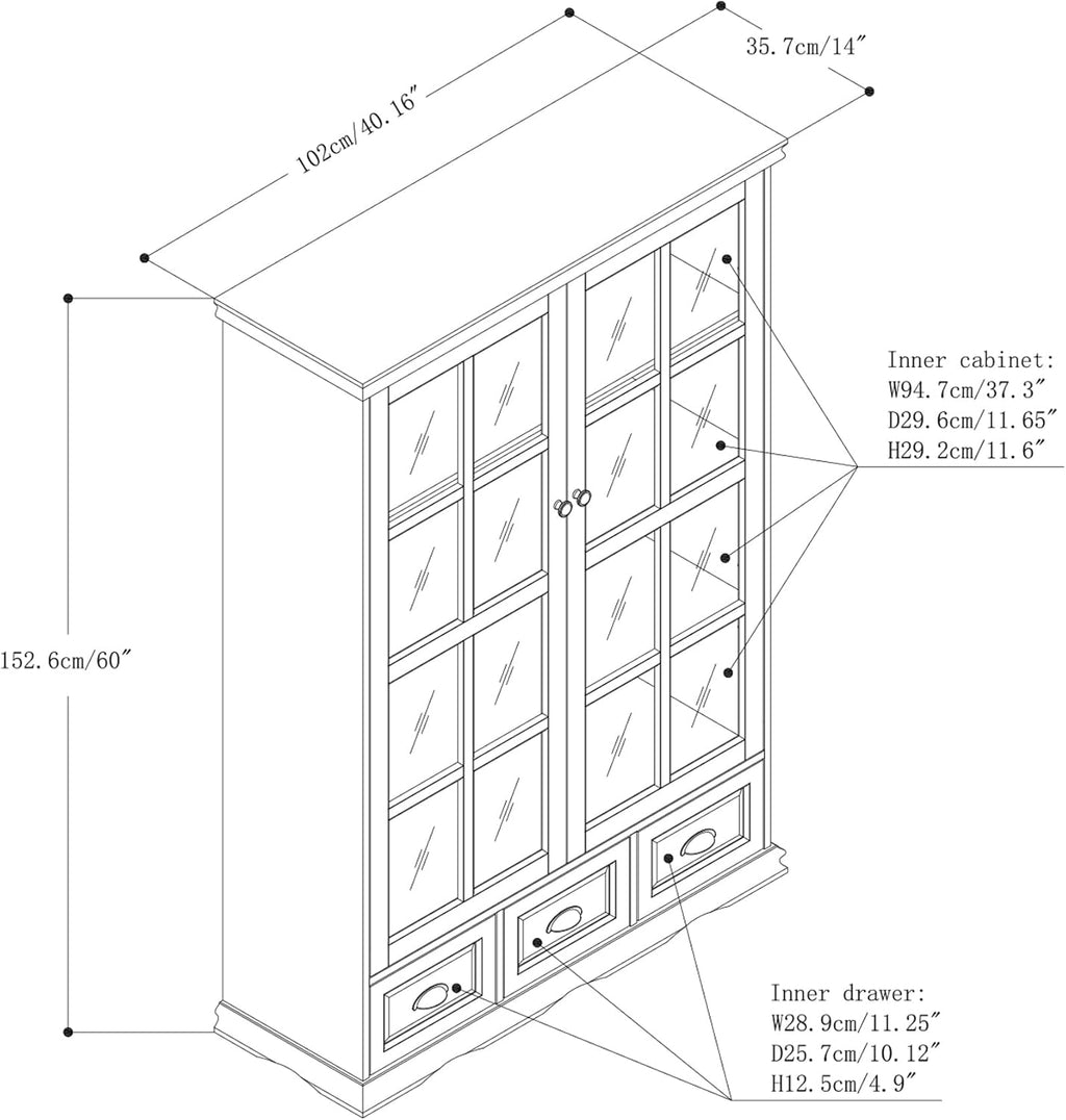 Black Storage Cabinet with Tempered Glass Doors and Drawers G2098