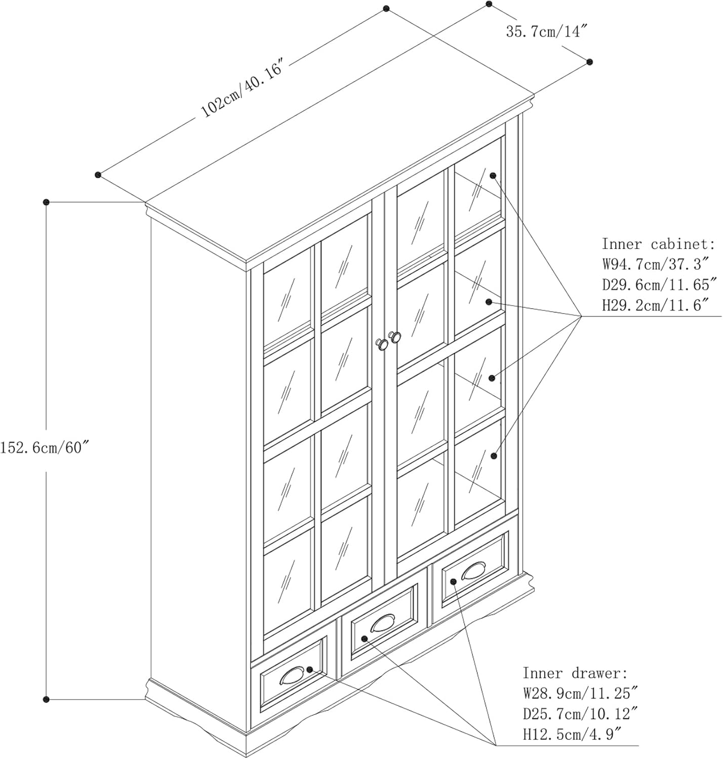 Black Storage Cabinet with Tempered Glass Doors and Drawers G2098