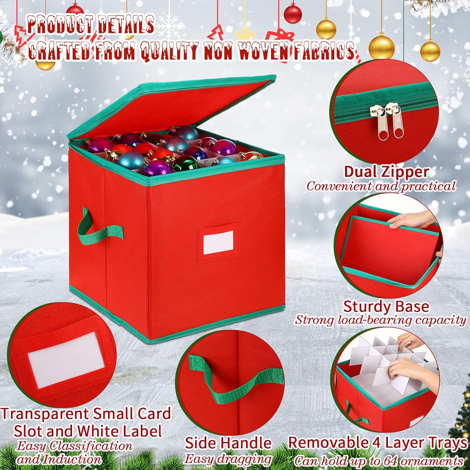 Christmas Ornament Storage Box 16 Trays for 256 Ornaments with Adjustable Dividers N650